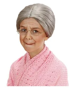 Graue Omi Kinderperücke Mit Knoten -Spooky Masken Geschaft oma peruecke mit knoten grossmutter peruecke omi peruecke granny wig with knot 36743 03