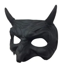 Schwarze Teufels Halbmaske Mit Hörner -Spooky Masken Geschaft schwarze goblin halbmaske mit hoerner black devil halfmask with horns teufelsmaske 50489 03