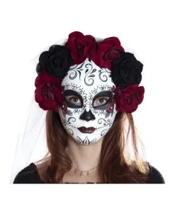 Sugar Skull Maske Mit Blumen & Schleier