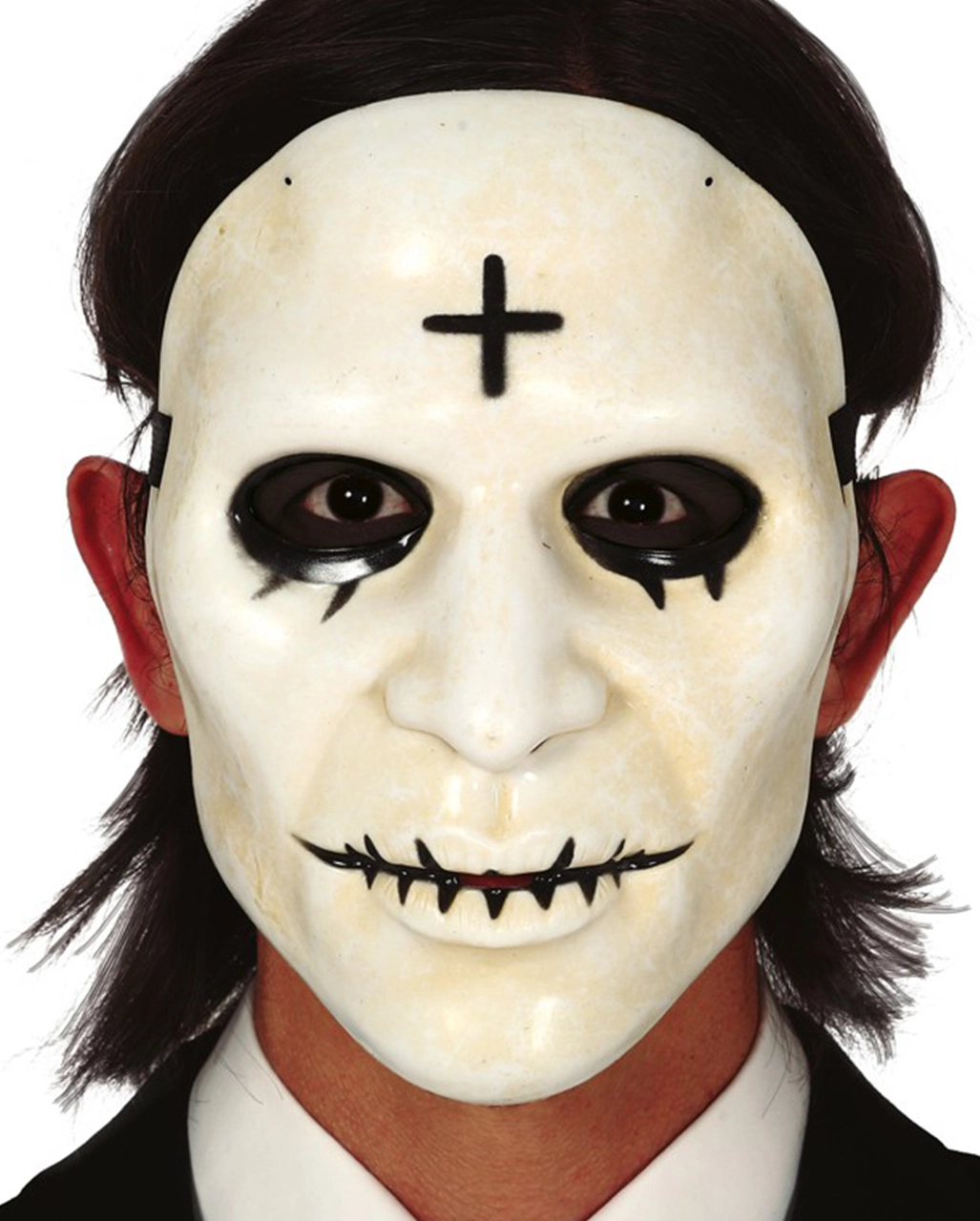 PVC Maske Mit Kreuz Weiß 1 PVC Maske Mit Kreuz Weiß